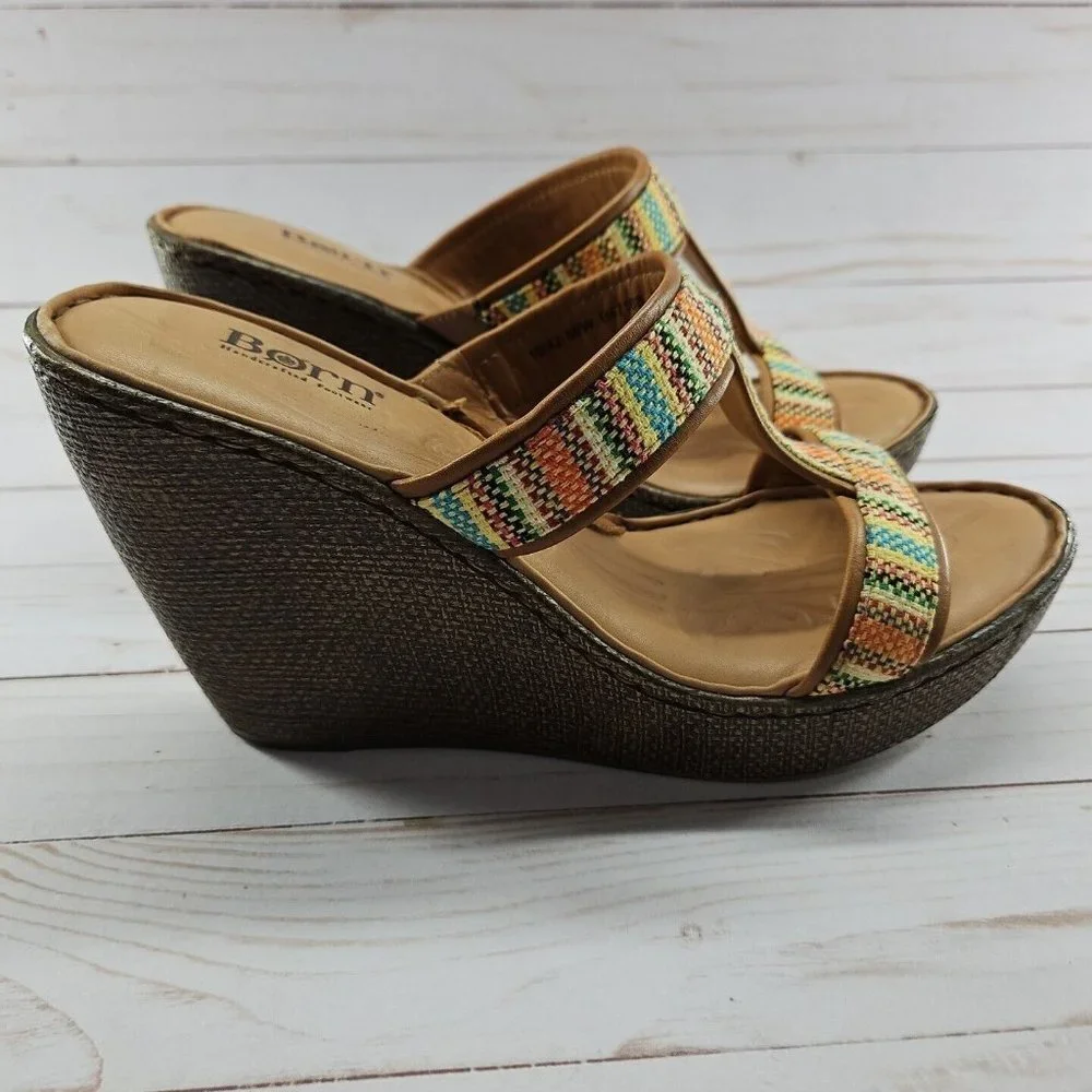Born Womens‎ Size 10 Size 42 Lio Orange Aztec Platform Wedge Heel Woven Sandals
